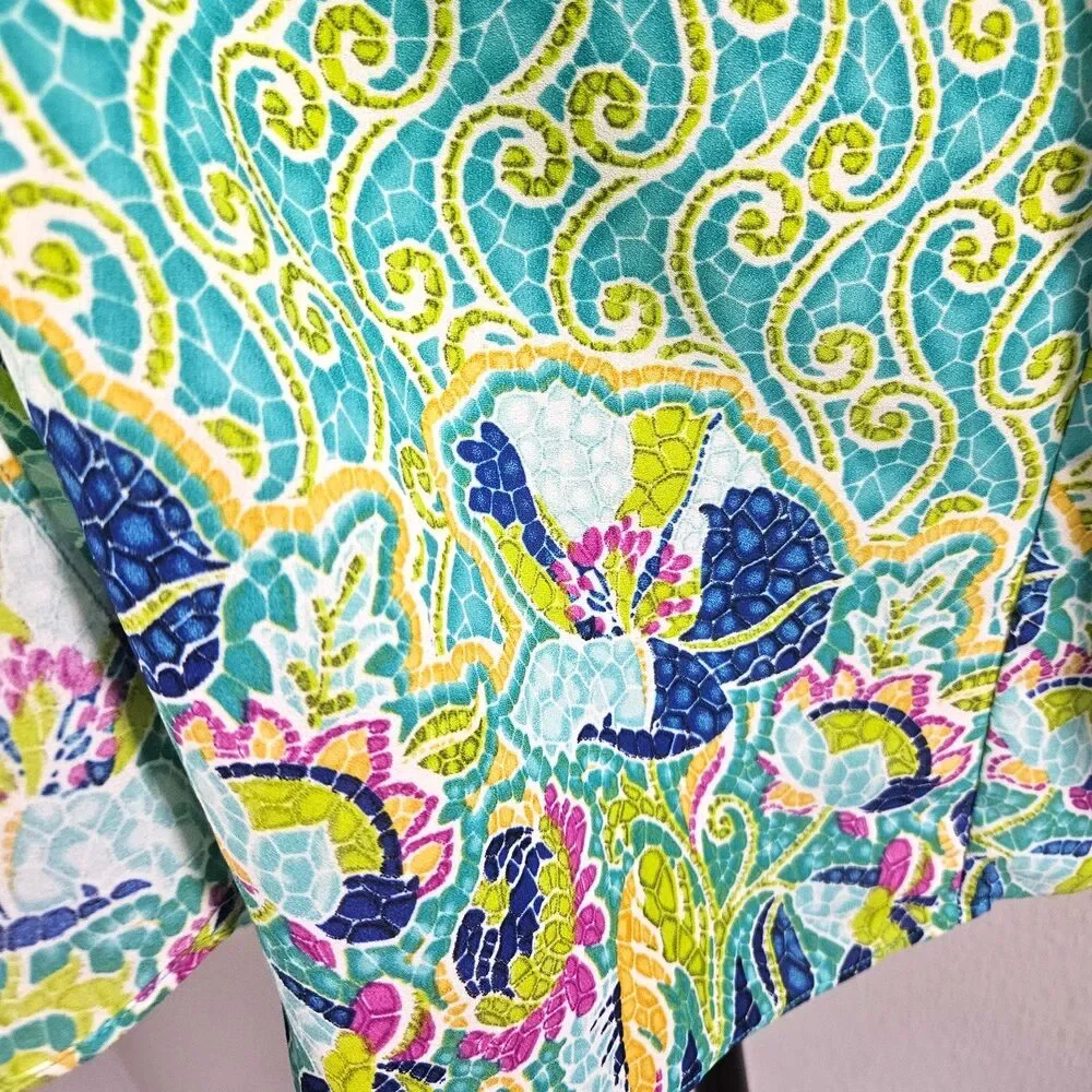 Lavender Honey Womens M Open Front Jacket Blue Green Paisley Art to Wear Kimono